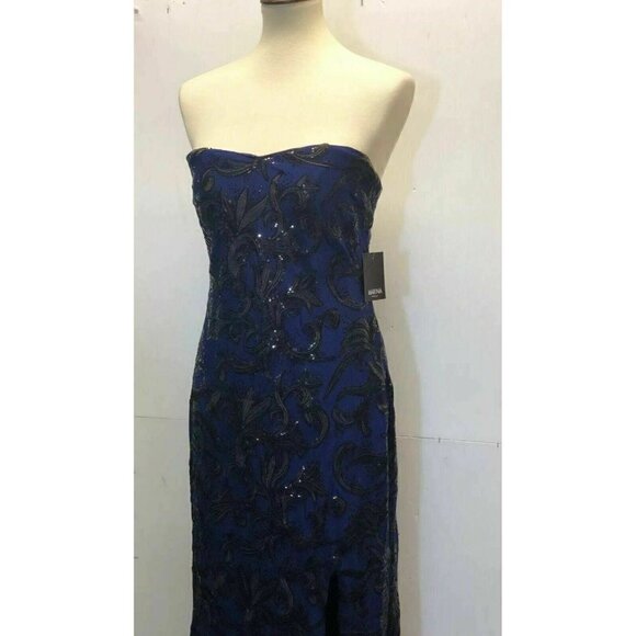 Marina Womens Blue Lace Sequin Gown Dress Size 6 - Picture 2 of 10